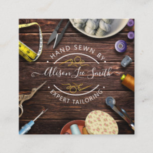 Seamstress eller Tailor desk Hand sewn Square Busi Fyrkantigt Visitkort