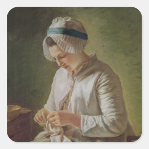 Seamstress eller, Young Woman Working Fyrkantigt Klistermärke