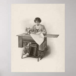 Seamstress för vintagedamsymaskin poster