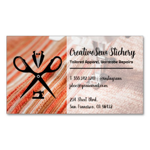 Seamstress-Logotyp Sewn Fabric Magnetiska Visitkort