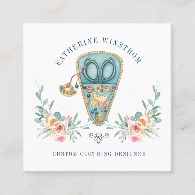 Seamstress Mode Designer Seed Blue Rosa Fyrkantigt Visitkort (Framsida)