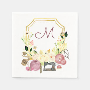 Seamstress Monogram Vapensköld Sewing Napkin Pappersservett