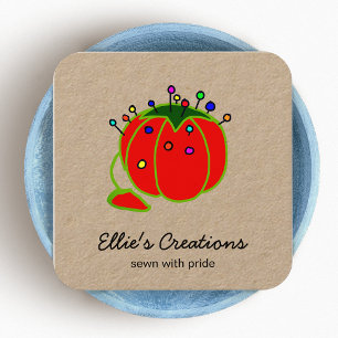Seamstress Red Pin Cushion Seamstress Square Busi Fyrkantigt Visitkort
