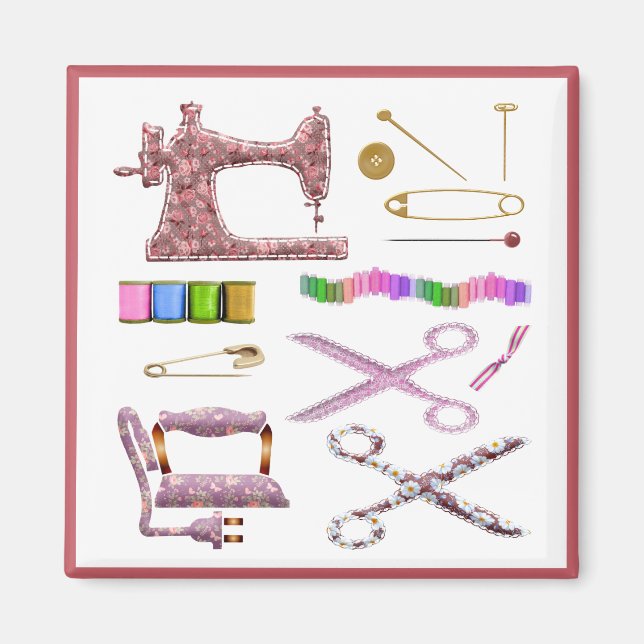 Seamstress Sewing Maskin Scissor Tailor Tailor Magnet (Framsidan)