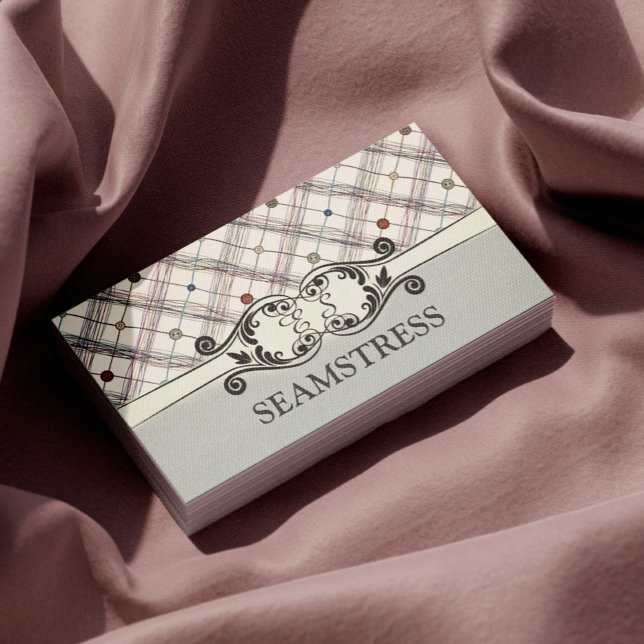 Seamstress Sewing Studio Decorated Button Card Visitkort (Perfect for business)