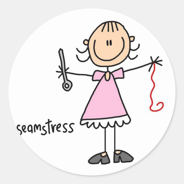 Seamstress Stick figur Sticker Runt Klistermärke (Framsida)