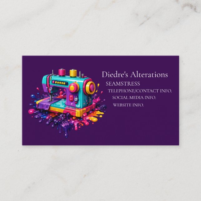 Seamstress Tailor Dressmaker Business Card Visitkort (Framsida)