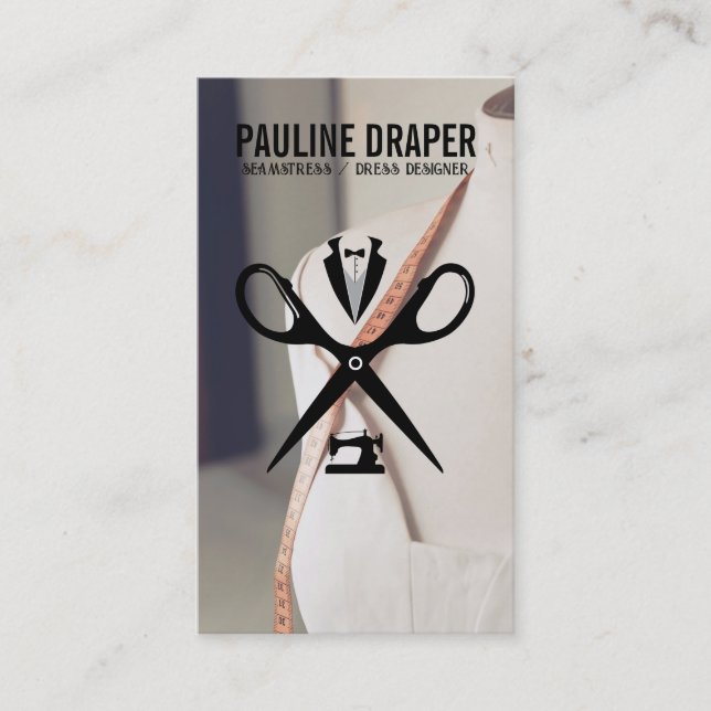 Seamstress Tailor Logotyp | Mannequin Visitkort (Framsida)