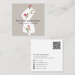 Seamstress Tailor Mannequin Flowers QR-kod Fyrkantigt Visitkort