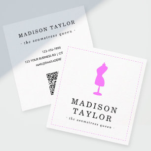 Seamstress Tailor Rosa Mannequin QR Code White Fyrkantigt Visitkort