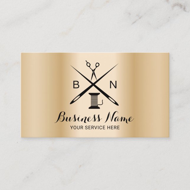 Seamstress Thread & Nål Modern Guld Seing Visitkort (Framsida)