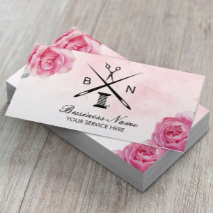 Seamstress Thread & Nål Vintage  Blommigt Seing Visitkort