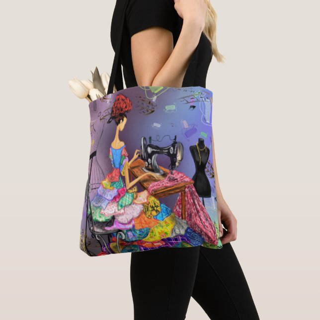 Seamstress Woman Tote Bag Tygkasse (Närbild)