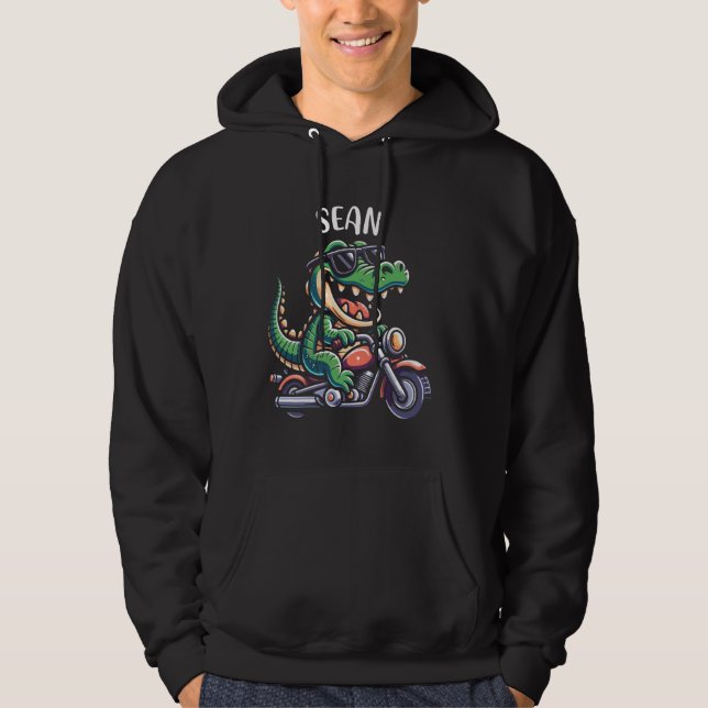 Sean Funny Alligator Motorcycle Design for Boys Na Hoodie (Framsida)