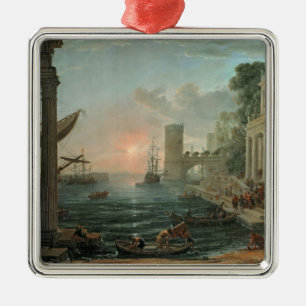 Seaport med ilastningen julgransprydnad metall