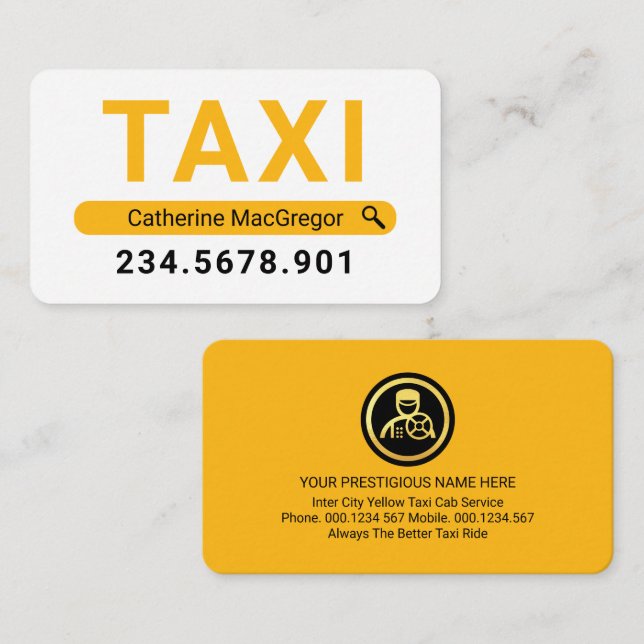 Search Your Name Yellow Taxi Visitkort (Fram/baksida)