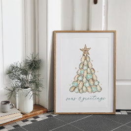 "Seas & Greetings" Beach House Christmas Oyster Poster