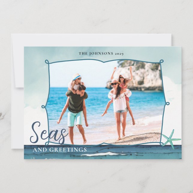 Seas & Greetings Coastal Christmas with photo  Julkort (Framsida)