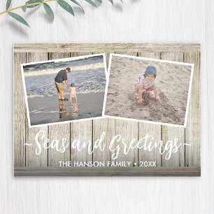 Seas & Hälsning 5 Photo Beach Vacation Wood Julkort