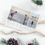 Seas & Hälsning Beach Photo Collage Helgdag Card Julkort<br><div class="desc">Bandkort med tre fotokollage "Seas & Hälsning" (Seas & helgdag). Anpassad med tre av dina favoritfoton,  hälsning och namn i familjen.</div>