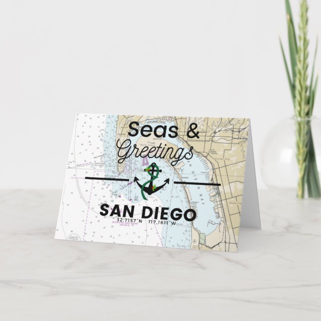 Seas & Hälsning Chart - San Diego Helgkort (Framsida)