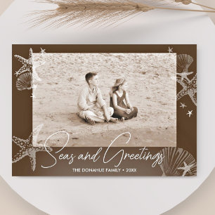Seas & Hälsning Photo Beach Sepia Brown Julkort