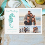 Seas N Hälsning Beach-julfoto Julkort<br><div class="desc">Kusttemat 3,  jullkort med foto,  har ett sött akvblått glitter-sjömakeri,  med skript från Seas n'Hälsning. Kolla in samlingen för matchande produkter och andra färgvägar,  eller meddela mig genom Zazzle-Chattan om du behöver en speciell matchande produkt.</div>