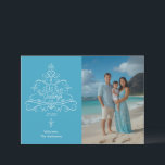 Seas och Hälsning Beach Photo jul Julkort<br><div class="desc">Julkortet Seas & Hälsning Beach Photo jul Card. En dekorera träd med blomning och vågar med texten "Seas & Hälsning". Du kan välja en egen bakgrund färg för att komplettera fotot. Anpassa mallen med året och namnteckning raden.</div>