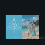 Seas och Hälsning Beach Photo jul Julkort<br><div class="desc">Julkortet Seas & Hälsning Beach Photo jul Card. En dekorera träd med blomning och vågar med texten "Seas & Hälsning". Du kan välja en egen bakgrund färg för att komplettera fotot. Anpassa mallen med året och namnteckning raden.</div>