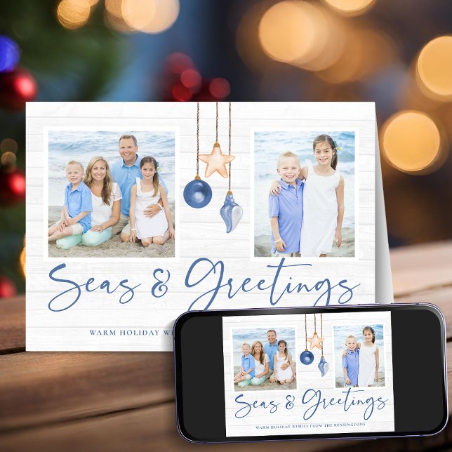 Seas och Hälsning Coastal Wood Helgdag Photo Helgkort (Seas and Greetings Coastal Wood Holiday Photo Folded Card)