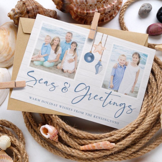 Seas och Hälsning Coastal Wood Helgdag Photo Julkort (Seas and Greetings Coastal Wood Holiday Photo Cards)