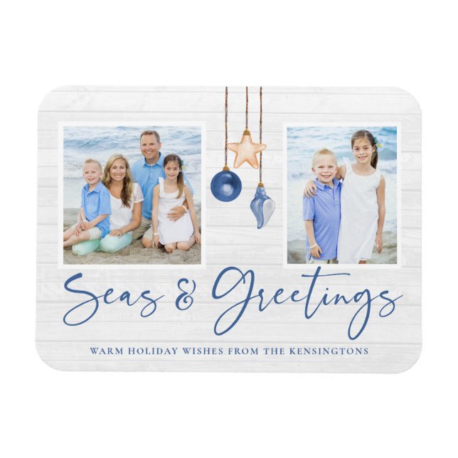 Seas och Hälsning Coastal Wood Helgdag Photo Magnet (Horisontell)