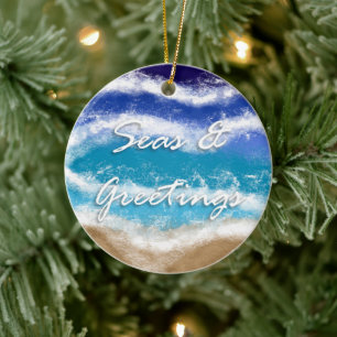 Seas och Hälsning Jul vid kusten Julgransprydnad Keramik