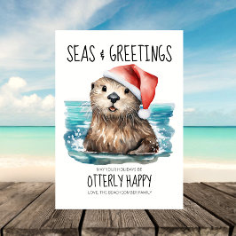 Seas och Hälsning Otter Santa Coastal jul Julkort