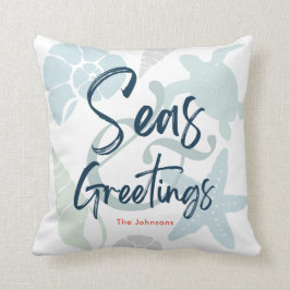 Seas och Hälsning Seashell Jul Helgdag Kudde