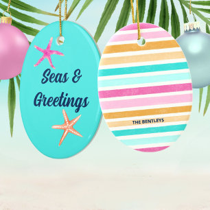 Seas och Hälsning Starfish Retro Kustjul Julgransprydnad Keramik