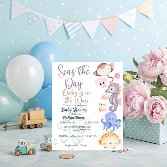 Seas the Day Baby Shower Invitation  Inbjudningar (Personalize this cute Seas the Day baby shower invitation. )