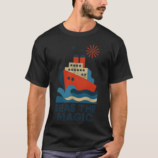 Seas the Magic Cruise Ship Tee • Retro Nautical Fi (Framsida)