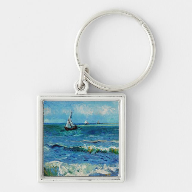 Seascape at Les Saintes-Maries Fine Art Fyrkantig Silverfärgad Nyckelring (Framsidan)