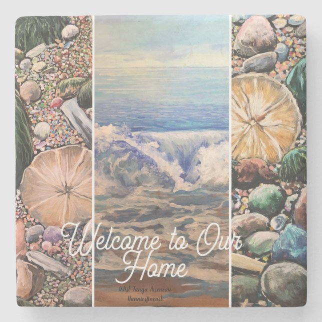  Seascape Welcome  Blue Personalize Print  Stenunderlägg (Framsidan)