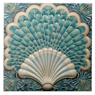 Seashell Aquamarine Art Deco Inspired Kakelplatta