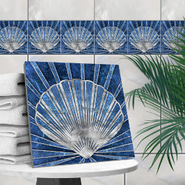 Seashell Art Deco - Blue Marble och Silver Kakelplatta