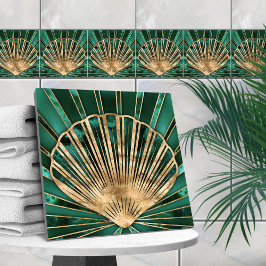 Seashell Art Deco-Malachite och Guld Kakelplatta