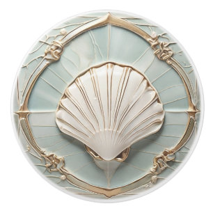 Seashell Art nouveau Faux Relief Mint Blue & Guld Knopp