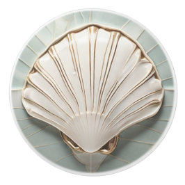 Seashell Art nouveau Faux Relief Mint Blue & Guld Knopp