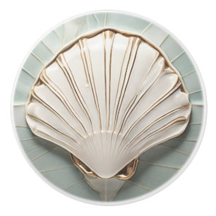Seashell Art nouveau Faux Relief Mint Blue & Guld Knopp