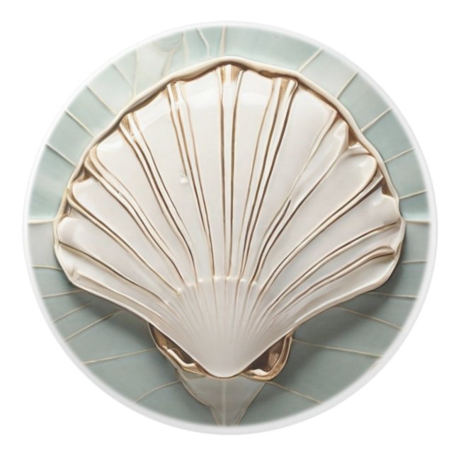Seashell Art nouveau Faux Relief Mint Blue & Guld Knopp (Framsidan)