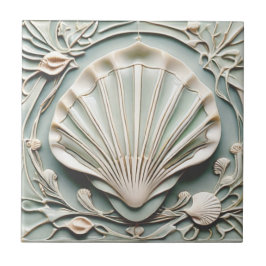 Seashell Art nouveau Faux Relief Mint White Snäcka Kakelplatta