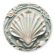 Seashell Art nouveau Faux Relief Mint White Snäcka