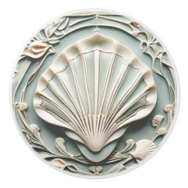 Seashell Art nouveau Faux Relief Mint White Snäcka Knopp